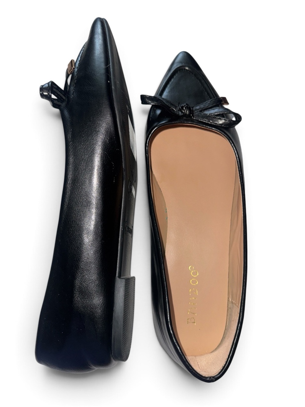 BAMBOO Black Pointed Toe Bow Ballet Flats